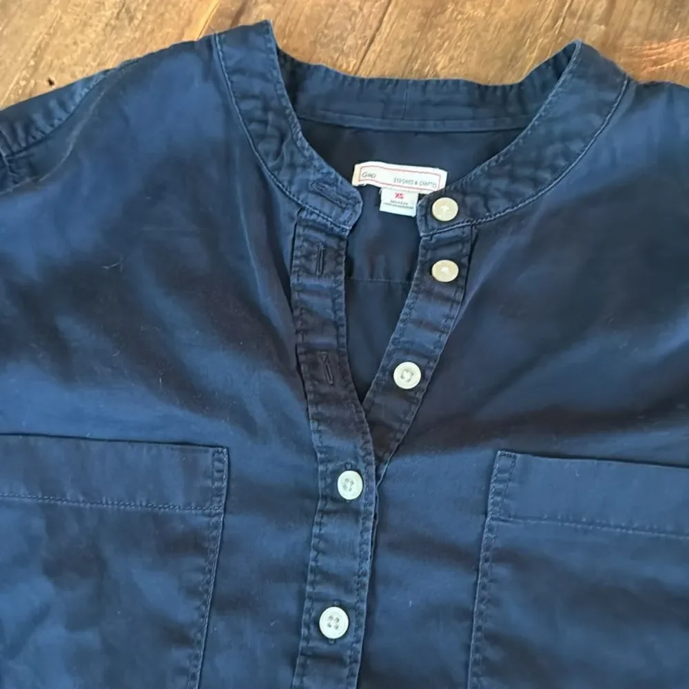 Gap Navy Tunic Top XS Lightweight Utility Blouse Long Sleeve Casual Minimalist - Picture 3 of 6
